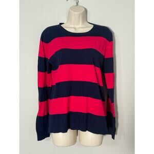 NWOT J.Crew Teddie Cotton Navy and‎ Pink Striped Sweater Size L